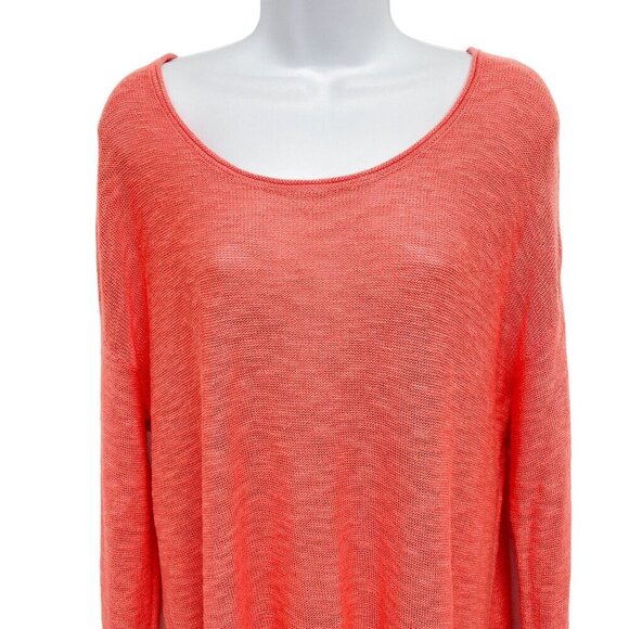 NEW Gap Scoop Neck Slub Knit Sweater Top Relaxed Lightweight Sheer Coral Pink - Picture 4 of 6